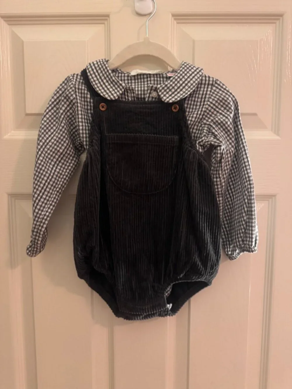 Zara Baby Corduroy Bubble Romper + Gingham Shirt (12-18 months)